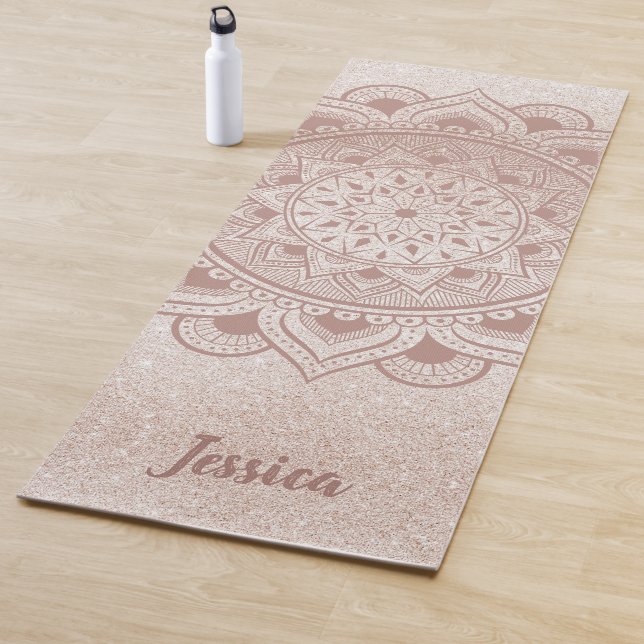 Tapete De Yoga Nome Personalizado Mandala Om Rosa Dourado Exercíc (In Situ)