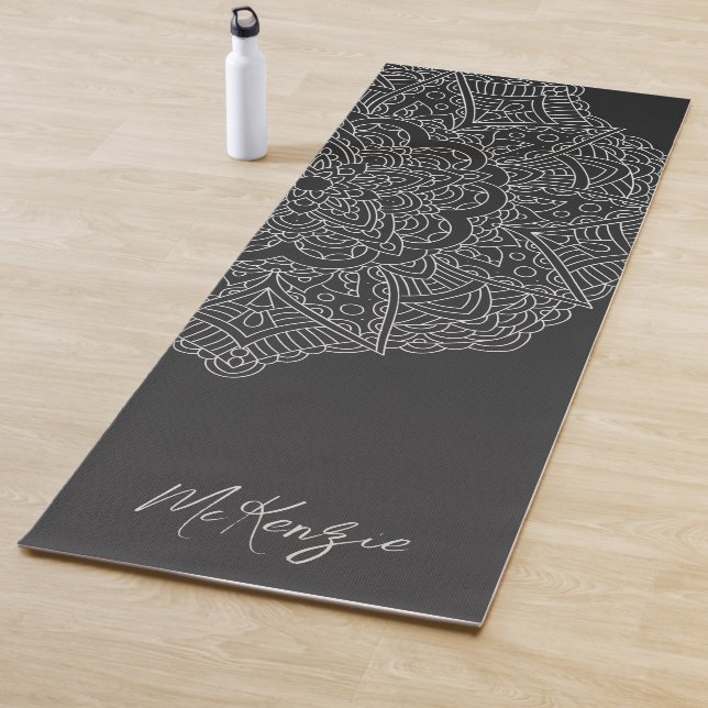 Tapete De Yoga Nome Personalizado Mandala Preto Moderno Branco (In Situ)