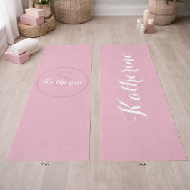Tapete De Yoga Nome Personalizado Monograma Rosa Empoeirado