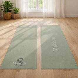 Tapete De Yoga Nome Personalizado Monograma Verde Oliva Preto
