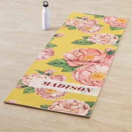 Tapete De Yoga Nome Personalizado| Padrão Floral Moderno Dos Povo