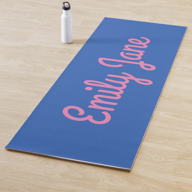 Tapete De Yoga Nome Personalizado Simples Cute Azul Rosa Script (In Situ)