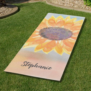 Tapete De Yoga Nome personalizado Watercolor Sunflower