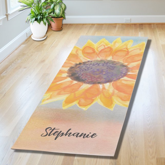 Tapete De Yoga Nome personalizado Watercolor Sunflower (Criador carregado)