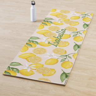 Tapete De Yoga Nome Personalizado Yellow Lemon Fruta Padrão Yoga