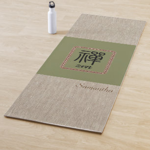 Tapete De Yoga Nome personalizado Zen green marrom burlap impress