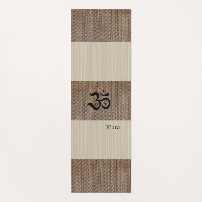 Tapete De Yoga Nome Personalizado Zen Om Beige Impressão Rustic (Frente)
