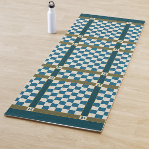 Tapete De Yoga Nome Verificado Monograma Inicial Verde Azul