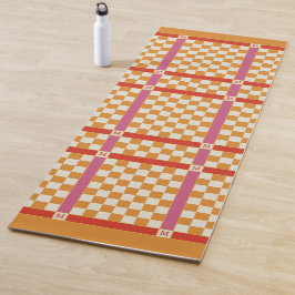 Tapete De Yoga Nome Verificado Monograma Inicial Vermelho, Dourad