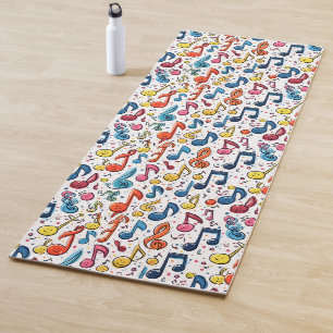 Tapete De Yoga Notas Musicais Divertidas Design de Arte Kawaii