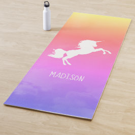 Tapete De Yoga Nuvens de Arco-Íris Rosa Personalizadas Unicórnio
