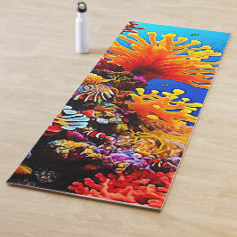 Tapete De Yoga Oceano Colorido com Vida Submarina