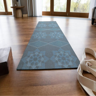 Tapete De Yoga Octagon floral Turquesa Leafy e Padrões diagonais