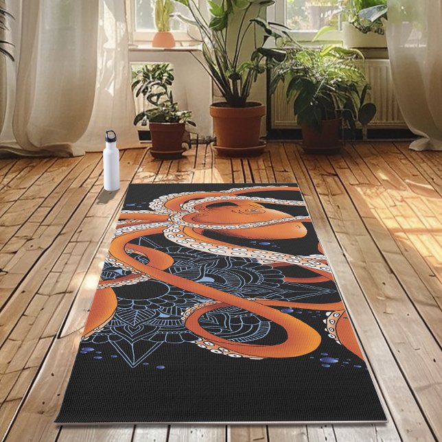 Tapete De Yoga Octopus Orange Mandala Blue (Criador carregado)