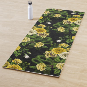 Tapete De Yoga Oculto nas rosas, amarelo e verde