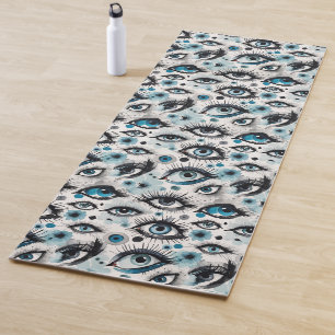Tapete De Yoga Olhos Azuis e Cílios Estilo Aquarela