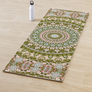 Tapete De Yoga Olive Verde e Padrão Mandala Pastel