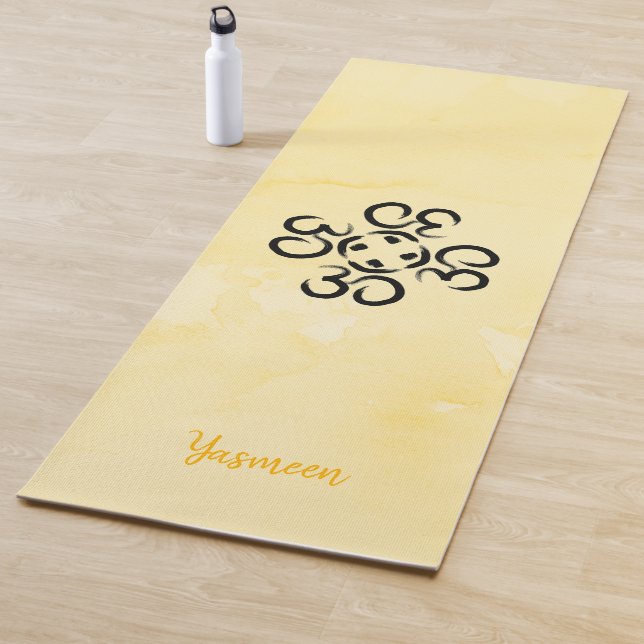 Tapete De Yoga Om Compass Rosa, Amarelo De Aquarela, Exercício Oh (In Situ)