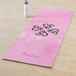 Tapete De Yoga Om Compass Rosa, Símbolos De Aum De Aquarela Rosa