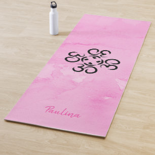 Tapete De Yoga Om Compass Rosa, Símbolos De Aum De Aquarela Rosa