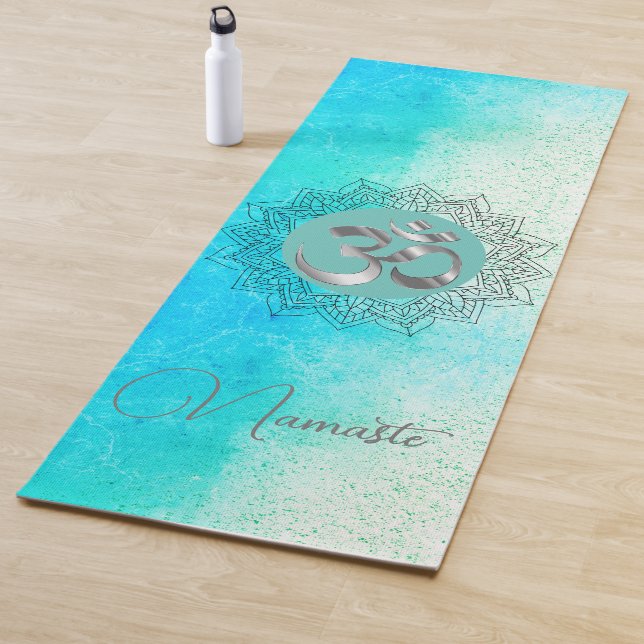 Tapete De Yoga OM Namaste Lotus Mandala sobre a Turquesa Específi (In Situ)