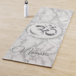 Tapete De Yoga OM Namaste Silver Marble Glitter Elegante