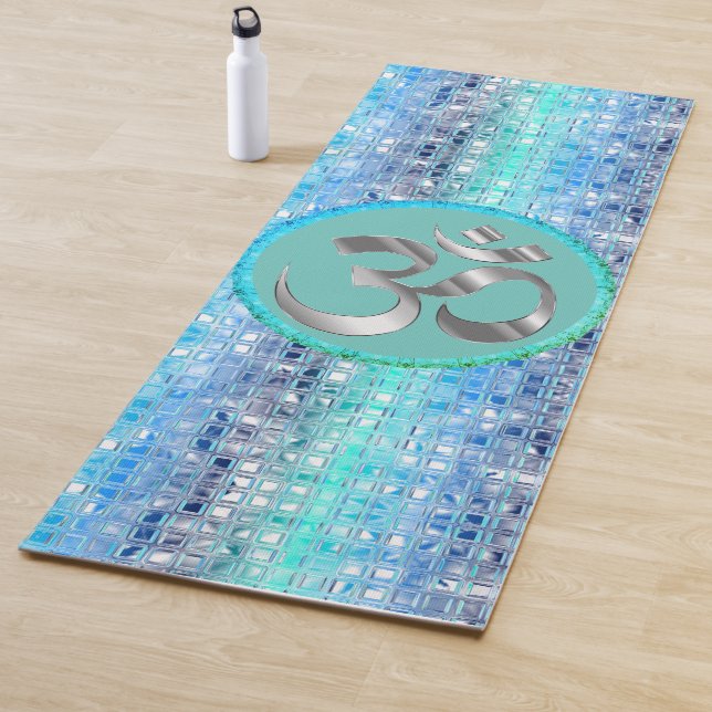 Tapete De Yoga OM Símbolo Shimmery Blue DreamAzulejos Yoga Mat (In Situ)