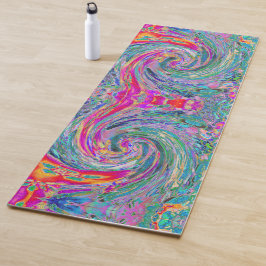Tapete De Yoga Ondas de Cores Psicodélicas Florais Abstratas em A
