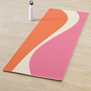 Tapete De Yoga Ondas Simples 2 em Rosa, Laranja e Creme