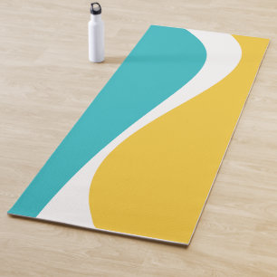 Tapete De Yoga Ondas Simples 2 em Turquesa, Amarelo e Branco