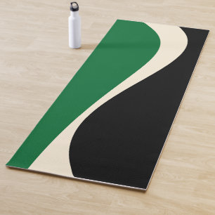 Tapete De Yoga Ondas simples 2 em verde, creme e preto