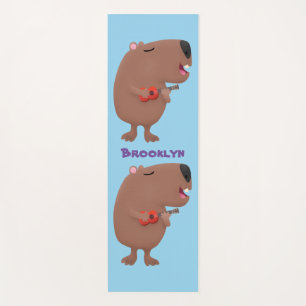 Tapete De Yoga Óptica desenho animado de capybara ukulele