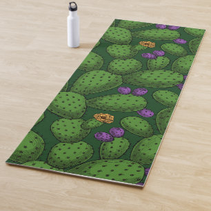 Tapete De Yoga Opuntia florescente em verde escuro