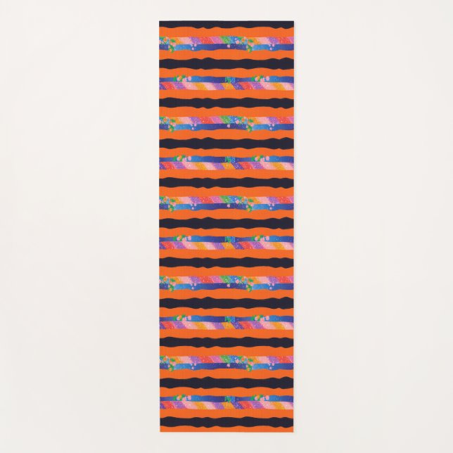Tapete De Yoga Orange Floral Wavy Stripe Pattern (Frente)