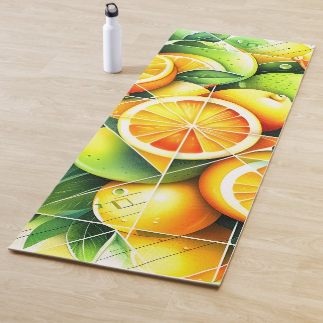 Tapete De Yoga Orange Lemon Botanical Citrus Geometric (In Situ)