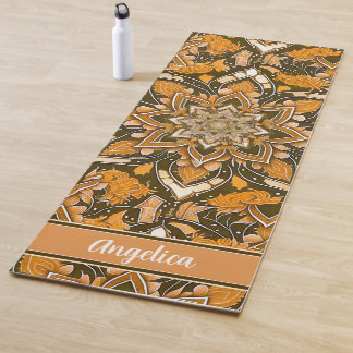 Tapete De Yoga Orange Mandala Yoga Mat com Nome Personalizável