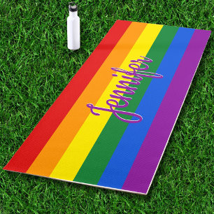 Tapete De Yoga Orgulho LGBTQ Sinalizador Arco-Íris Nome Personal