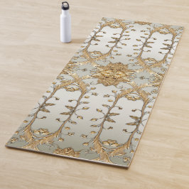 Tapete De Yoga Ornamentado ouro Branco Flores Yoga Mat