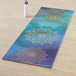 Tapete De Yoga Ouro Cósmico Cósmico de Água Azul Mandala