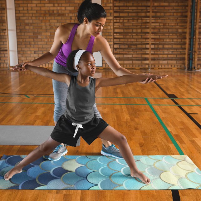 Tapete De Yoga Ouro de Fundo do Padrão Azul Céu em Escala de Peix (Criador carregado)