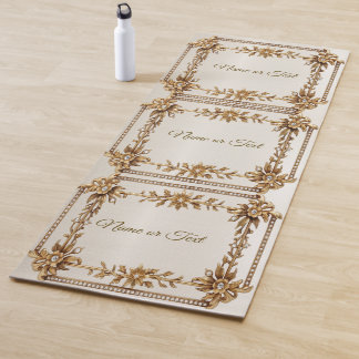Tapete De Yoga Ouro Retângulo com Flores de Dimond Brilhantes