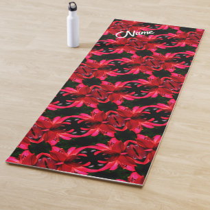 Tapete De Yoga Padrão Abstrato Floral Red Lily Personalizado