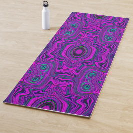Tapete De Yoga Padrão Abstrato Trippy Retro Magenta e Preto