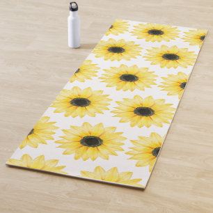 Tapete De Yoga Padrão Amarelo de Cores de Água do Girassol