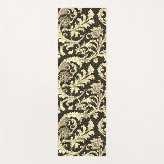 Tapete De Yoga Padrão Antiquado de Flor Castanho