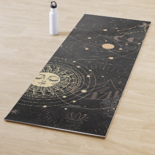 Tapete De Yoga Padrão Astrológico Dourado Preto