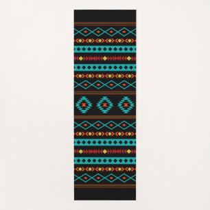 Tapete De Yoga Padrão Aztec Teal Reds Amarelo Preto Misturado Mot