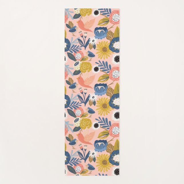 Tapete De Yoga Padrão Botânico e Pássaro Floral do Abstrato da Vi (Frente)