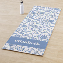 Padrão Botânico Floral Branco Azul com Nome Person