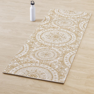 Tapete De Yoga Padrão Branco da Flor de inverno Dourada Elegante